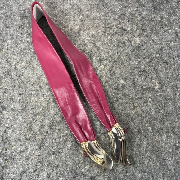 VTG 80's Liz Claiborne Deep Magenta Leather Belt w/ Gold Tone Buckle SM USA - Picture 12 of 15